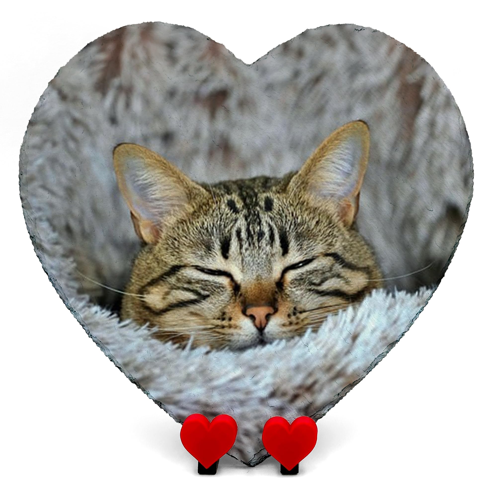 AMAZING Personalised Pet Memorial Heart Plaque with Photo and Text Heart Slate for Dog Cat with Heart Display Stand - Size 25x25 cm