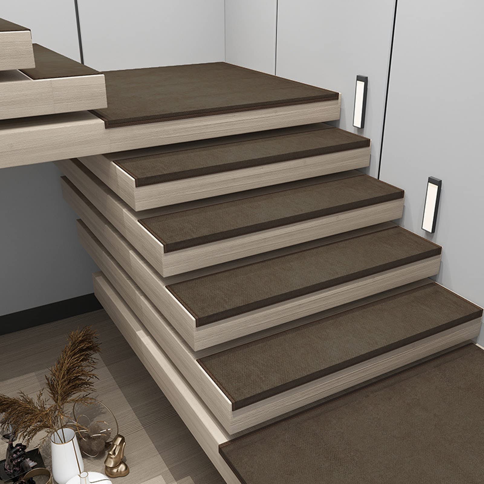 Alfombrillas de escalera autoadhesivas antideslizantes set de 14 piezas para peldaños interiores