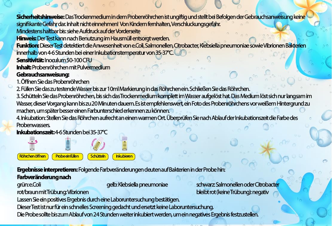 Prueba de bacterias rápida 4-6 horas Prueba de agua 5 en 1 para e.Coli, Salmonella, Citrobacter, Klebsiella y Vibrionen Prueba de bacterias en agua potable y agua