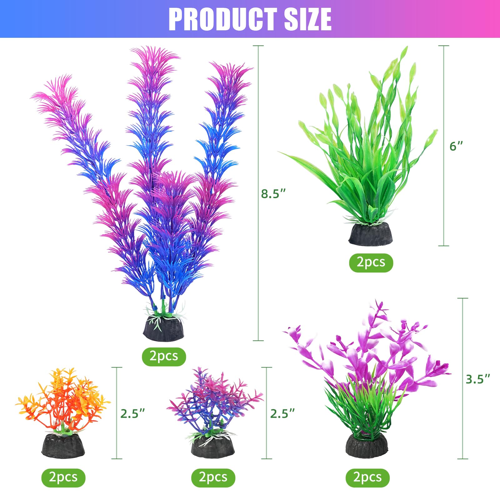 AQUANEAT Artificial Fish Tank Plants, Aquarium Decorations, Purple Plastic Accessories, 10pcs
