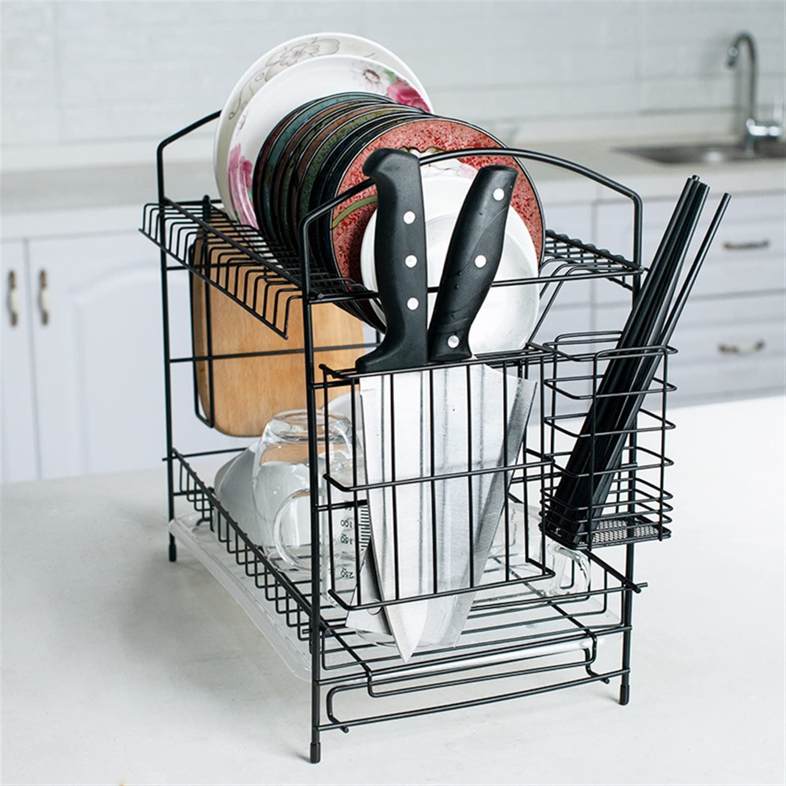 Portapiatti 2 Tiers Metallo Drenaggio Drenaggio Cucina Cappello for stoccaggio Stoccaggio Piano di lavaggio Piano di lavaggio Asciugatura Asciugatura Strumento di stoccaggio Strumento Organizzatore Ac