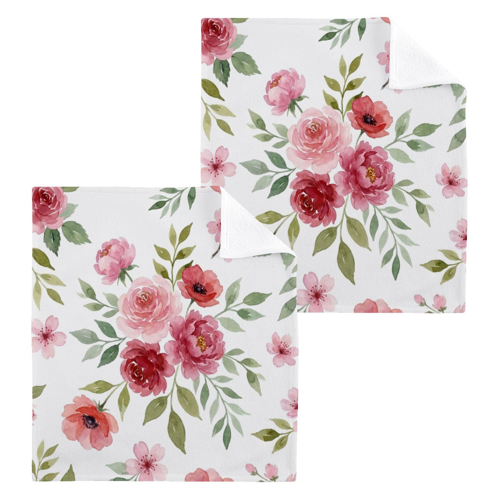BOESI Rose Bouquet Pattern 12x12in Cotton Washcloth,Face Towel