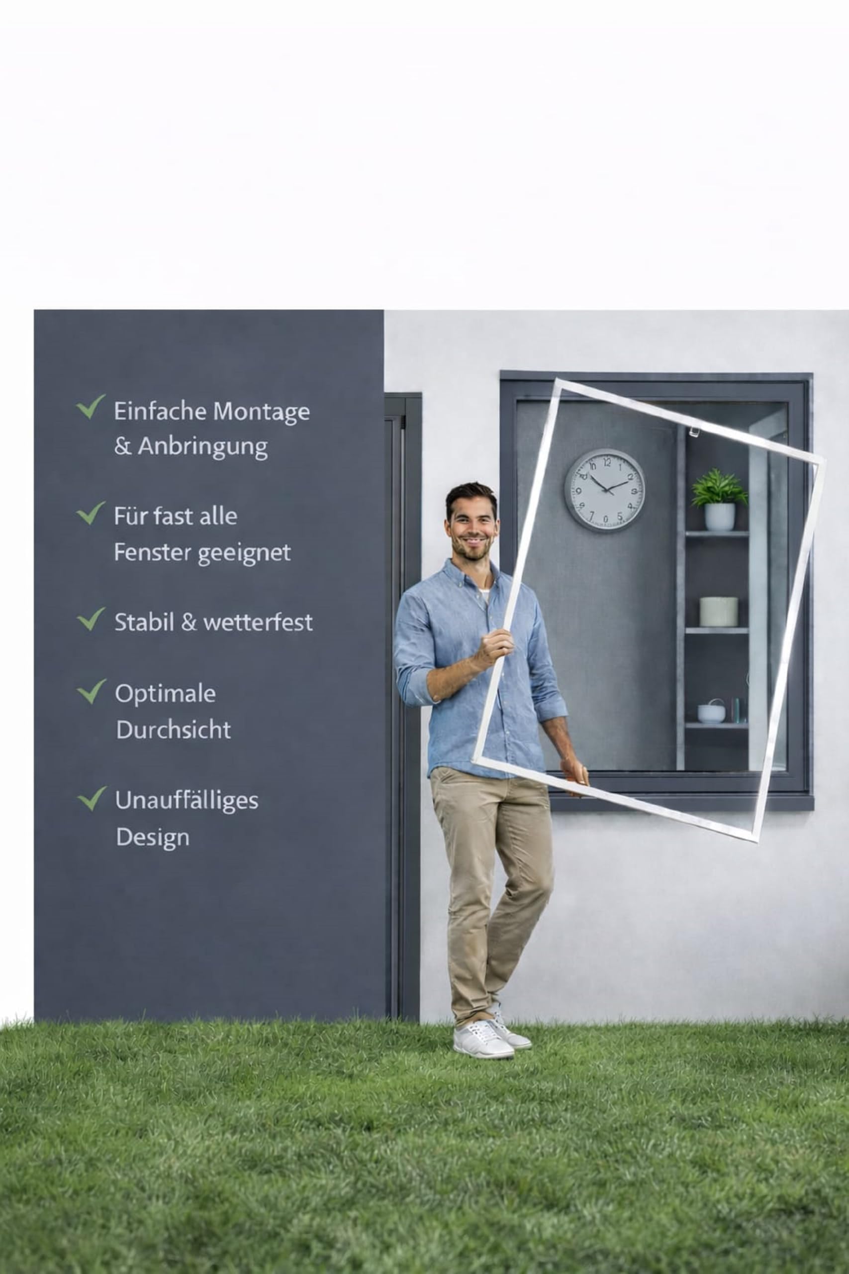 Fliegengitter- Fenster- Mücken- Insektenschutz- Alu- Weiss optimal für Rolläden (130cm x 150cm, + 16mm Einhängewinkel)