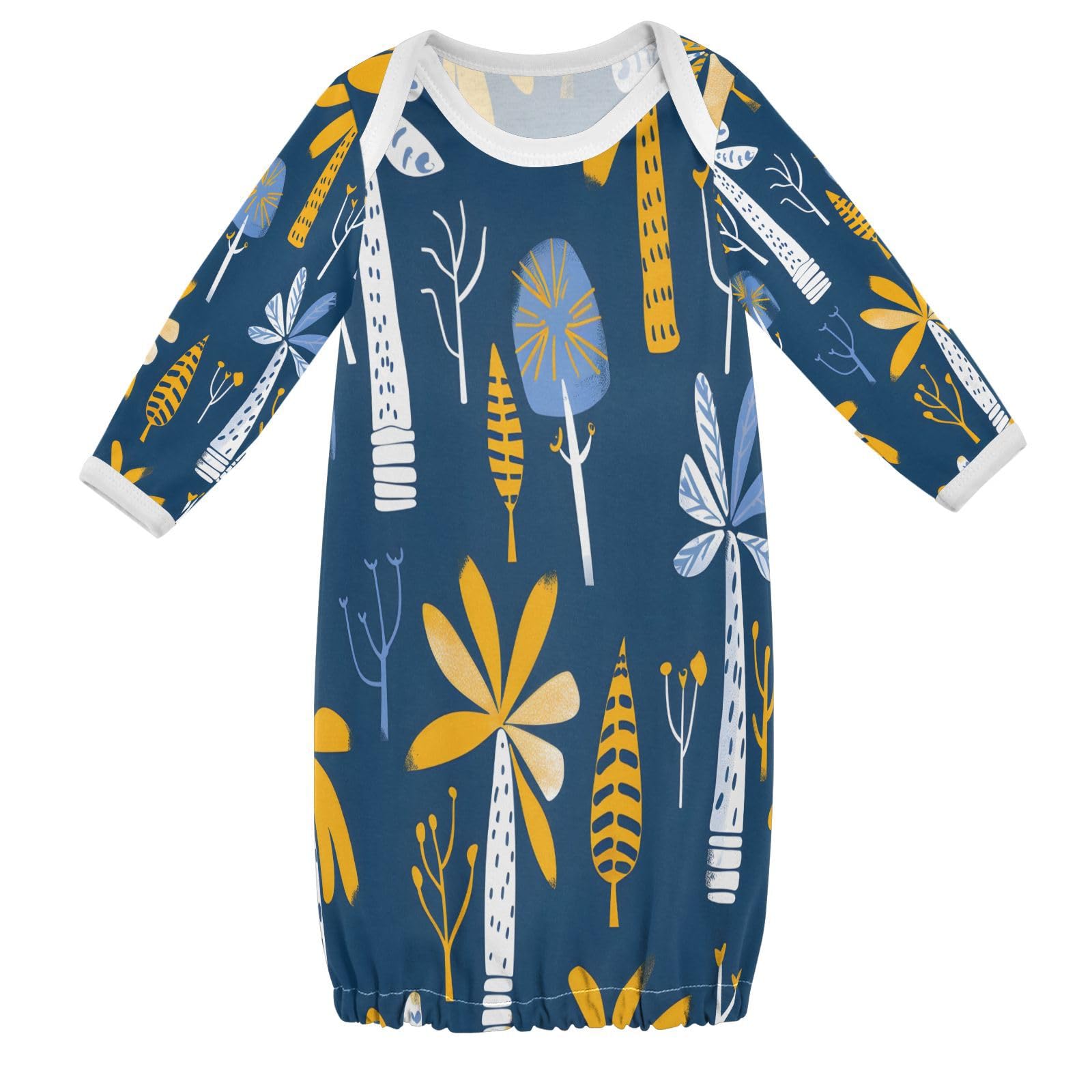 senya Nightdress Sleeper Gown Long Sleeve Nightgown Pajamas Yellow Plam Tree for 3-12 Months