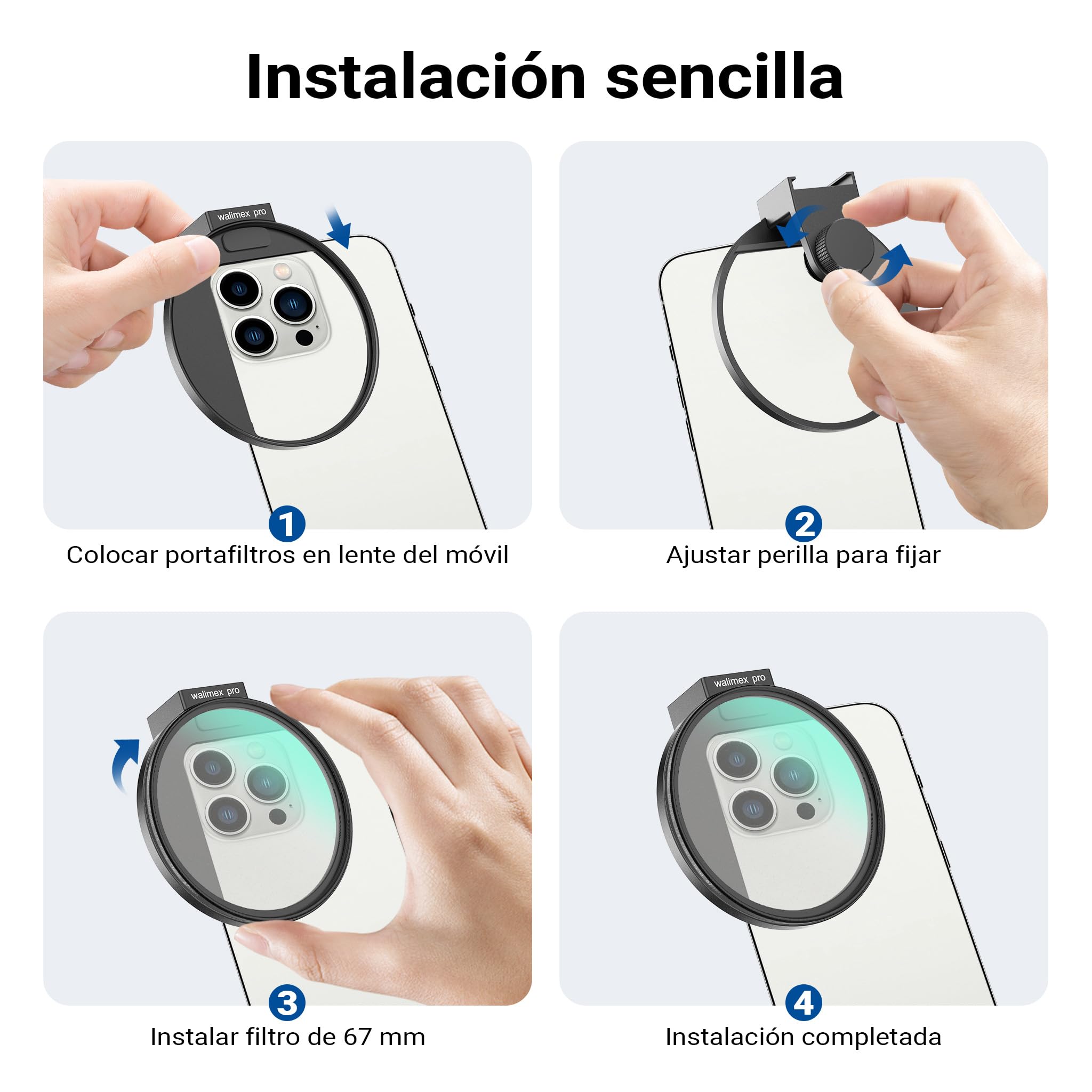 Walimex pro Clip de Filtro 67 mm para cámara de móvil, Incluye Filtro polarizador Circular CPL, con Zapata fría, Accesorio para fotografía y vídeo con Smartphone