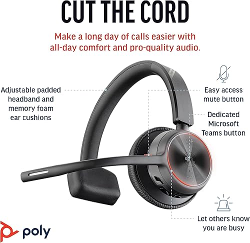 Miniatura 2 de Poly Voyager 4310 UC Auriculares inalámbricos (Plantronics)  Auriculares Bluetooth de un solo oído con micrófono Boom con cancelación de ruido