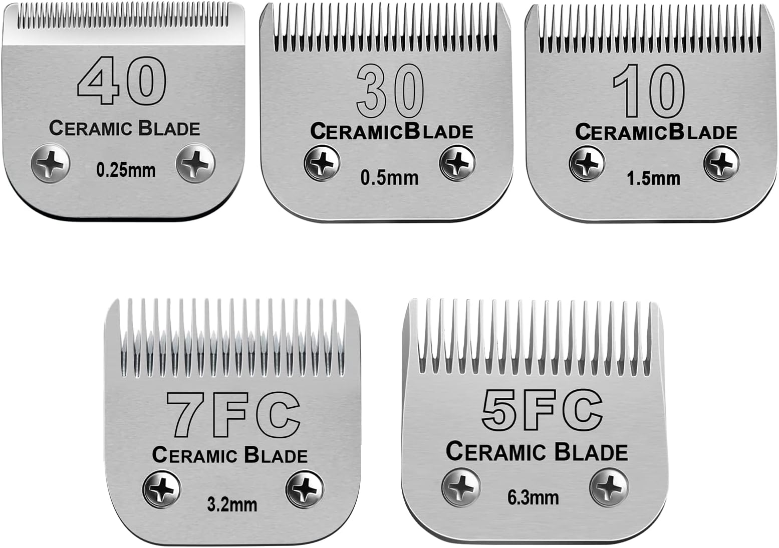 Size 10/30/40/5FC/7FC Detachable Pet Clipper Blades Set,Compatible with Most Andis,Oster A5,Wahl KM Series Clipper,Made of Ceramic Blade & Stainless Steel Blade