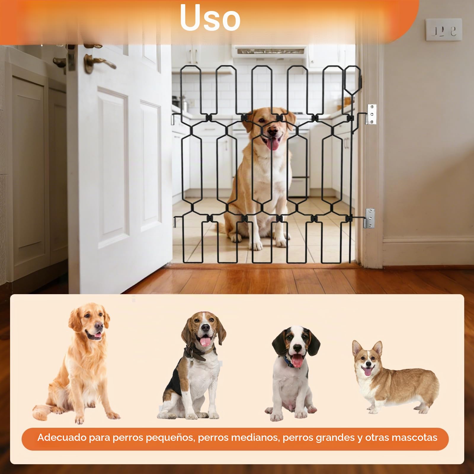 Barrera para Perros, 66 x 78 cm Vallas para Perros Retráctil de Metal Puerta para Perro con Diseño de Recorte Grande Valla para Perro para Puertas de Entrada Cocinas Dormitorios y Autocaravanas