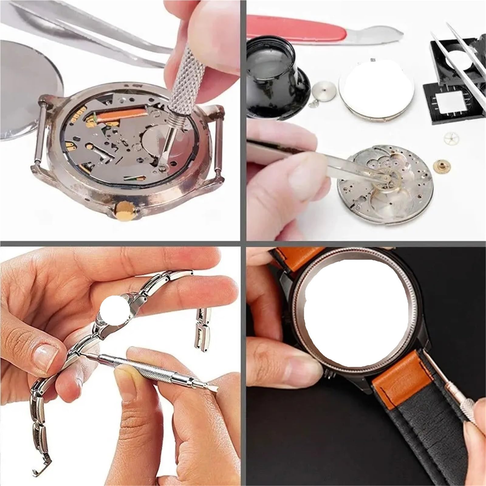 Kit di Riparazione per Orologi da 212 Pezzi: Apri Orologi, Kit di Attrezzi per la Riparazione, Leva, cacciavite, Spillo, Martello, Accessorio per Cinturino.