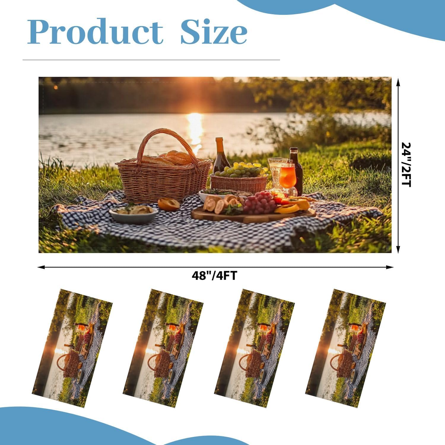 Fluorescent Light Covers for Ceiling Lights Picnic by Lake Basket Berries Bread ik Easy to Install Magnetic Light Filter for Classroom Office Hospitals School Home Decor