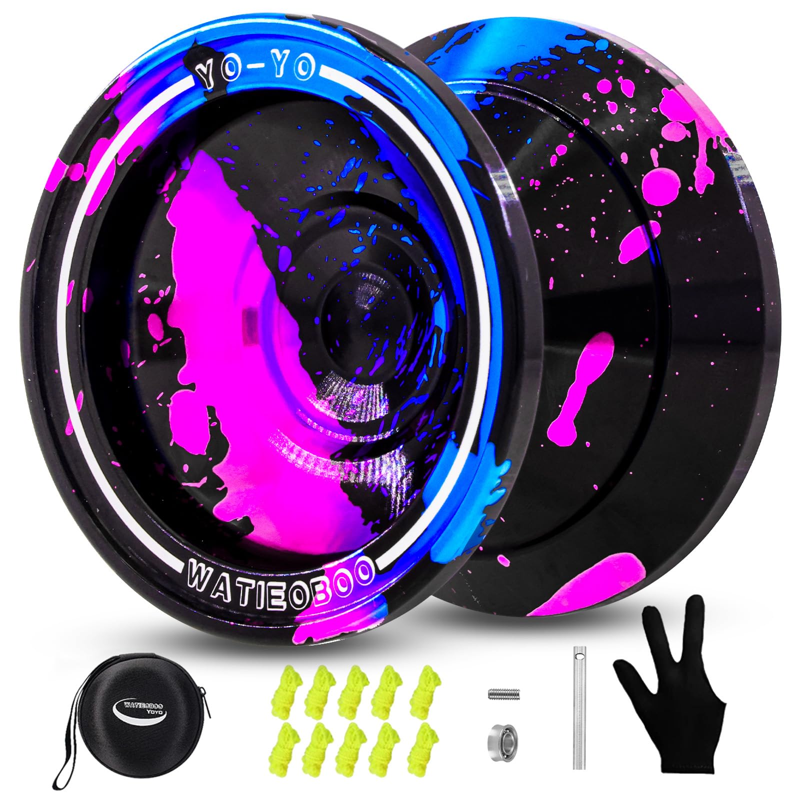 yoyo Professional Metal Trick Yo-yo Responsive & Unresponsive yoyos for Beginners and Adults yo yo, with Bearing Kit, 10 Strings, Case & Gloves