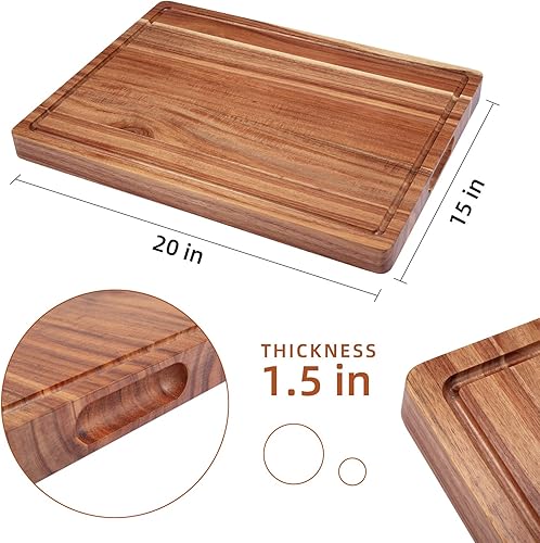 Miniatura 2 de Tabla de cortar de madera extra grande resistente con ranura para jugo, bloque de carnicero de madera de acacia gruesa, 20 x 15 pulgadas, 4 piezas