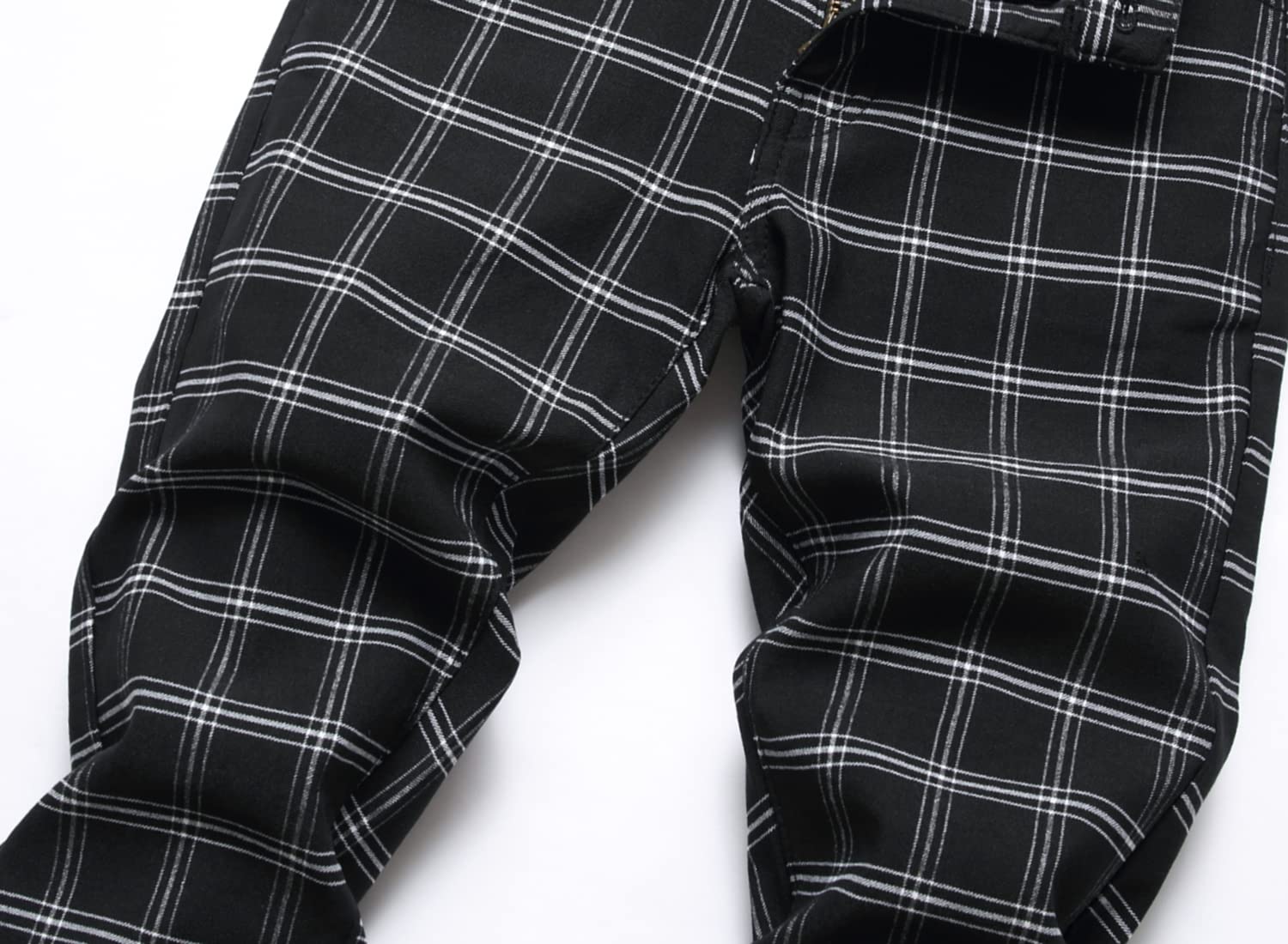 NOVOCCT Plaid Panst da uomo, pantaloni skinny da uomo, elasticizzati, slim fit, stile casual da lavoro, pantaloni chino da uomo, Plaid nero., 42