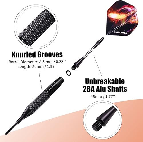 Miniatura 4 de WIN.MAX Darts Plastic Tip - Soft Tip Darts Set - 12 Pcs 18 Gram with 100 Extra Dart Tips 12 Flights Flight Protectors and Wrench for Electronic Dart