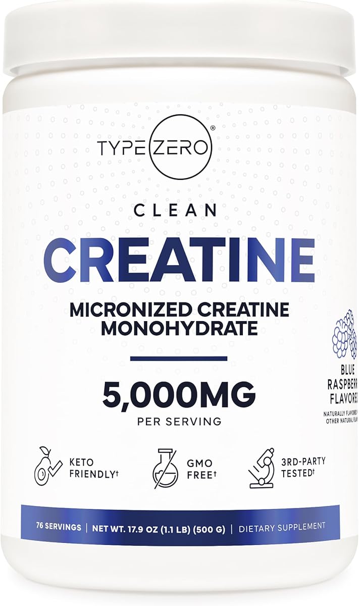 Type Zero Type Zero Creatine Monohydrate Powder 500 Grams, Blue Raspberry Flavor - Gluten-Free