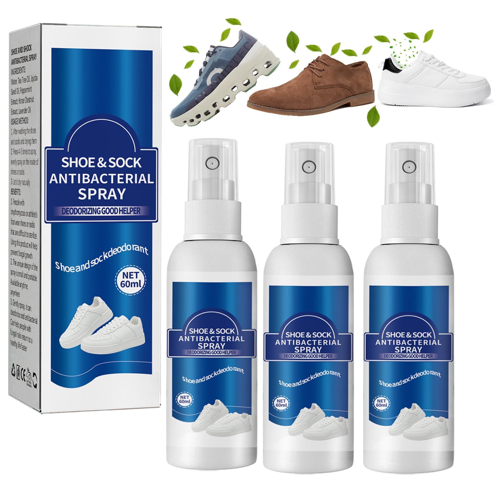 KASTWAVE Shoe Deodorizer for Destroying Embarrassing Odors, Freshen Smelly Shoes and Feet, Odor Eliminator Spray (60ml 1pcs)
