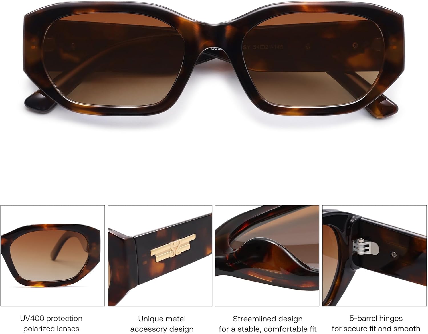 SOJOS Polarized Sunglasses Womens Mens Retro Rectangle Sun Glasses Trendy Hexagonal Frame 80s 90s Shades SJ2324 - Image 4