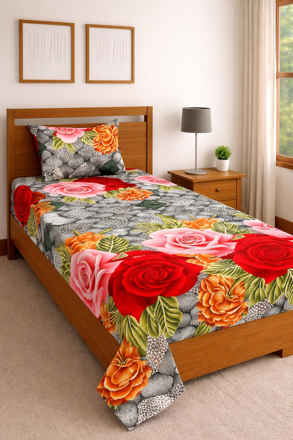 DECORUM Glace Cotton Single Bedsheet with 1 Pillow Cover | Soft, Durable, Lightweight & Skin-Friendly Fabric| Suitable for Single/Diwan Bed Size discount deal