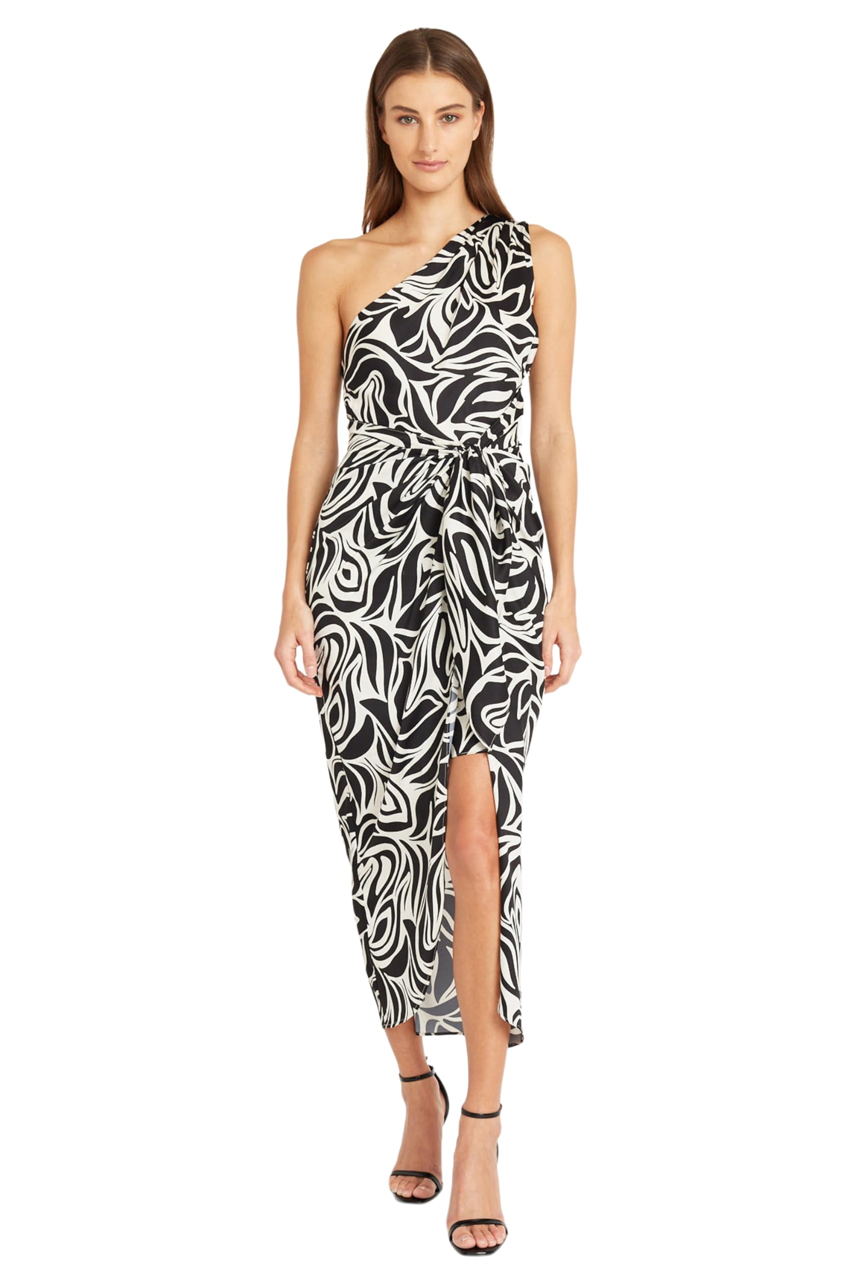 Donna Morgan Women's Donna Morgan Women's Dresses One Shoulder Faux Wrap Light Charmeuse Maxi with Tie Waist Occasion Event Party Guest of