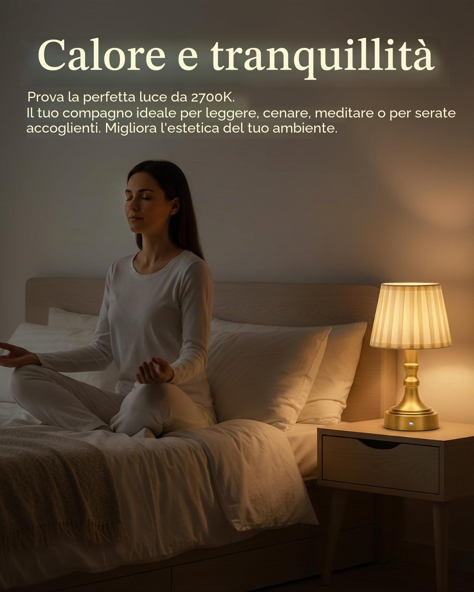 ACMHNC Lampada Tavolo Ricaricabile Dorata, Dimmerabile Touch, 2700K | Lampada da Comodino Senza Fili 4000 mAh, Paralume in Tessuto, Retrò per Camera, Soggiorno, Terrazza, Ristorante