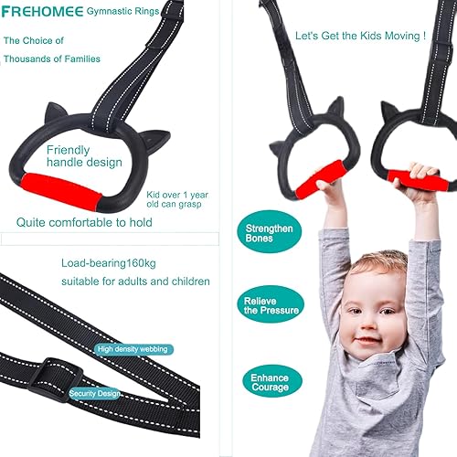 Miniatura 9 de FREHOMEE Nuevos anillos de gimnasia, tanto para adultos como para niños, soporta 360 libras, equipo de fitness en casa para niños, barra de