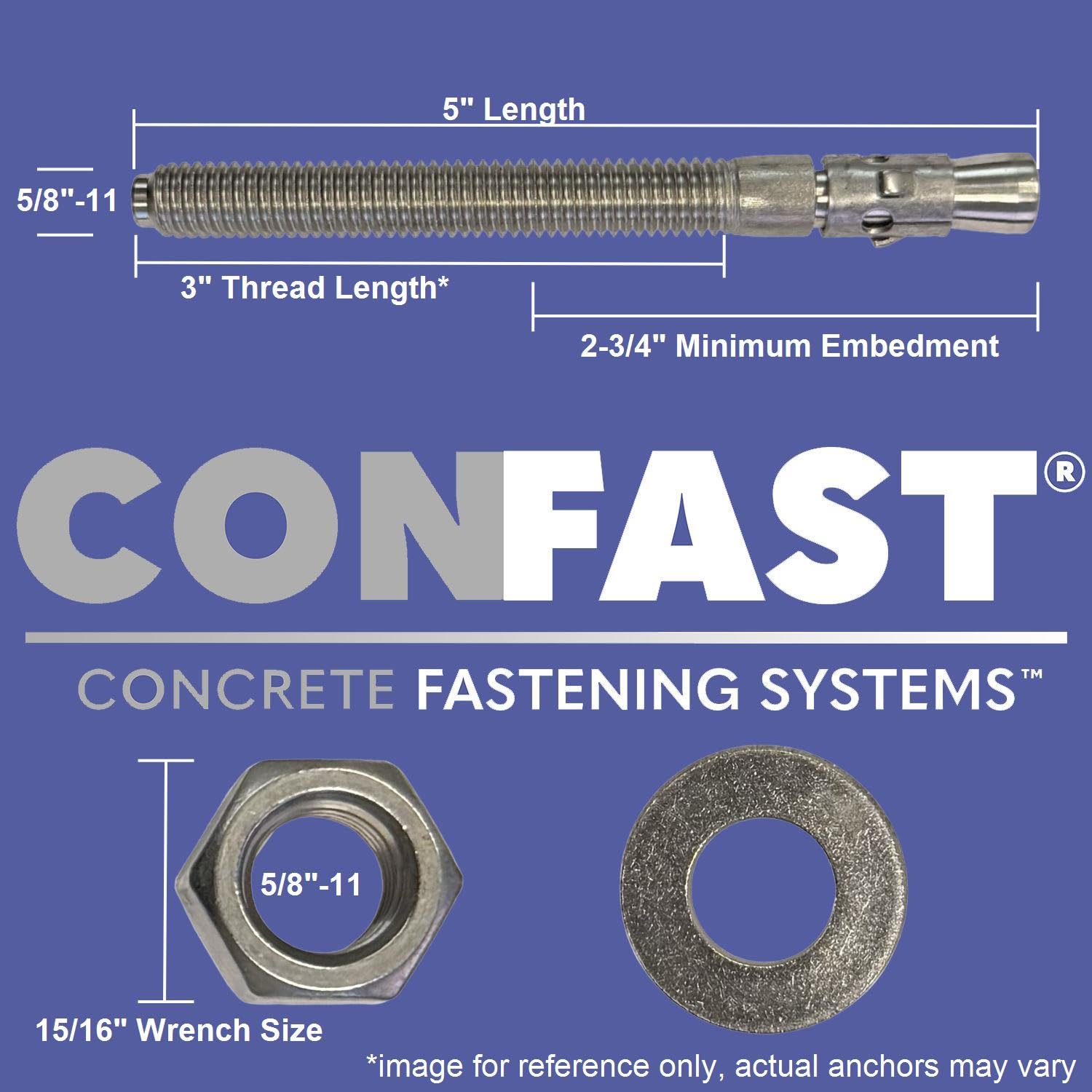 Confast 5/8" x 5" anclaje de cuña chapado en zinc (caja de 20)
