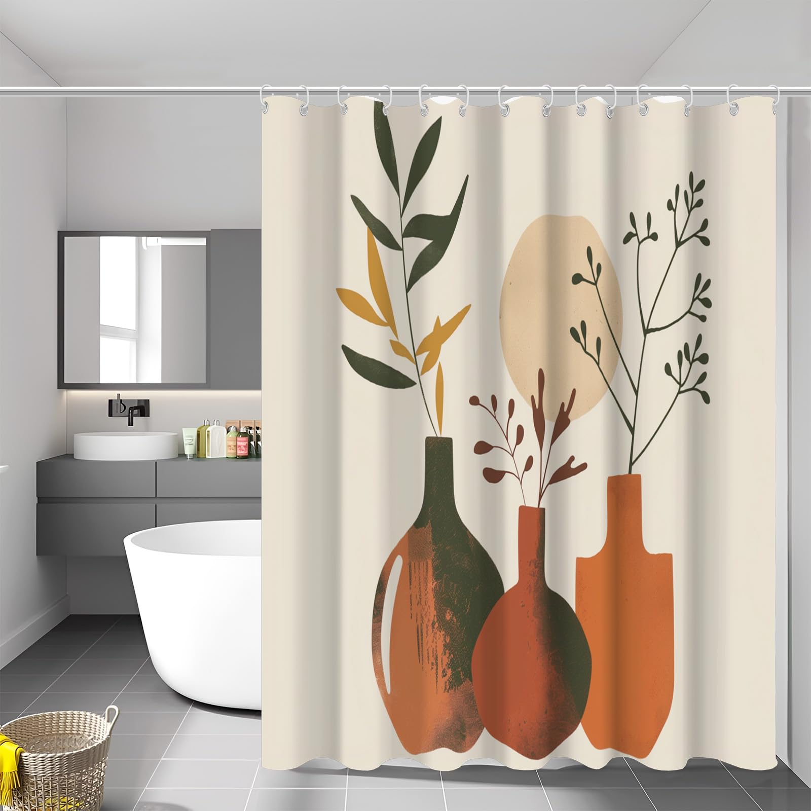 Rideau de bain feuilles de plantes pour une ambiance nature 180x200 cm