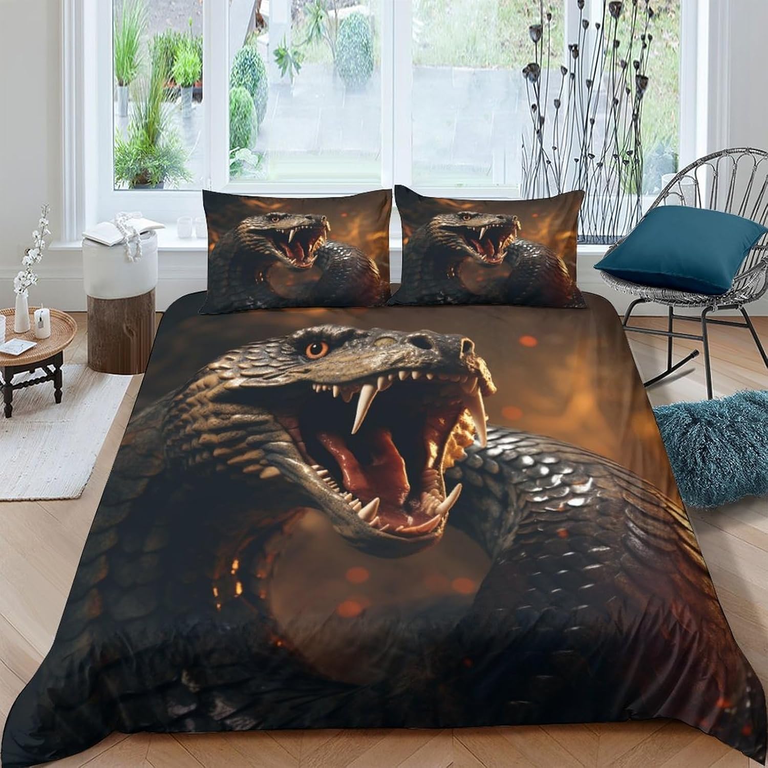 Parure de lit serpent 240x220 motif 3D haute définition en microfibre