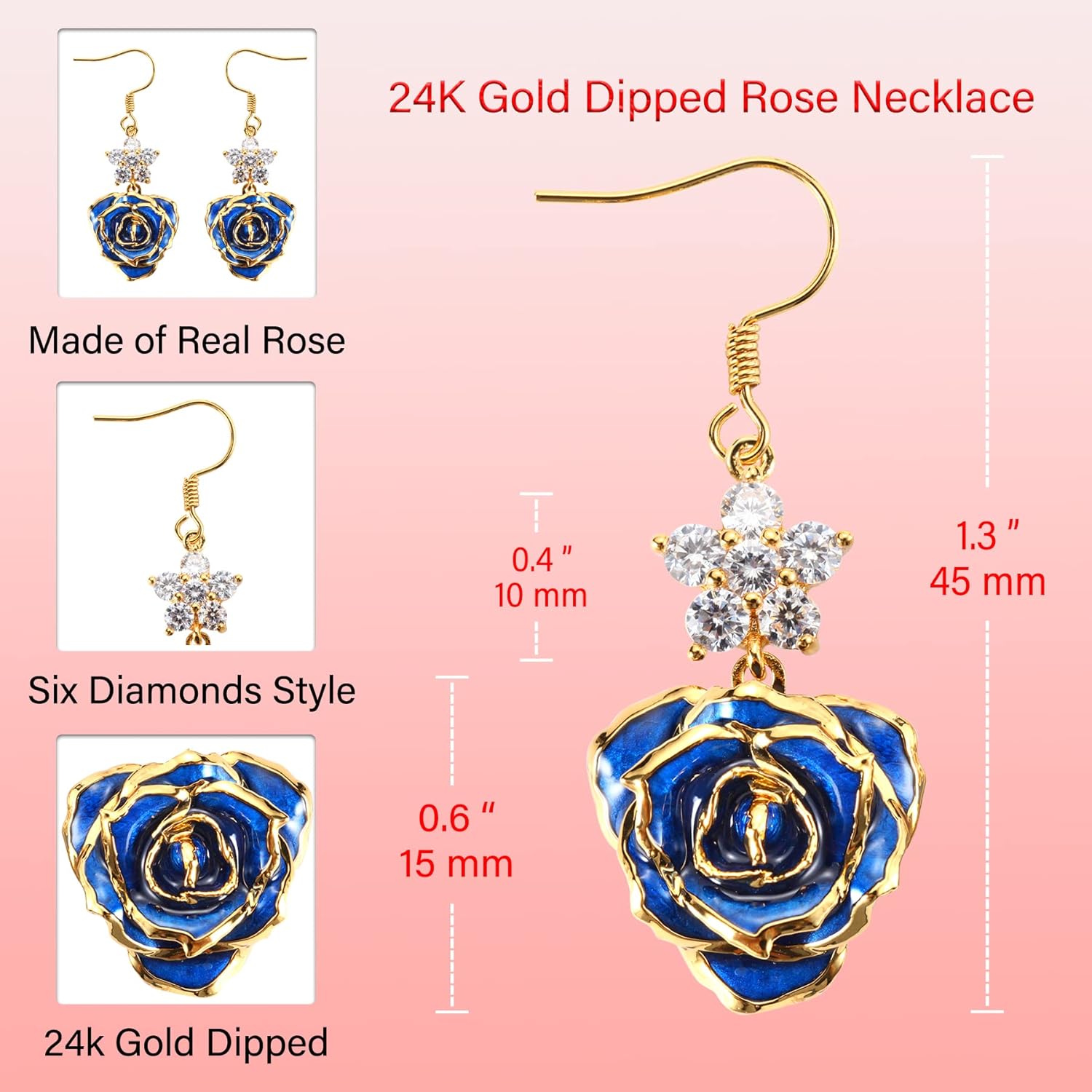 Gold-Plated Rose Earrings for Women,Fashion Rose Earrings Best Gift for Wife Mother on Valentines Day Anniversary Birthday - Image 2