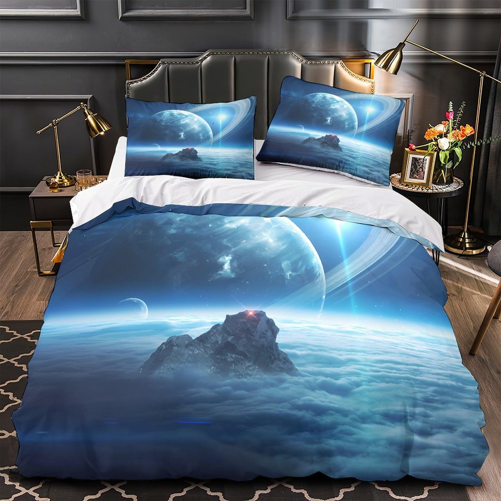 Housse de couette spatiale hypoallergénique et super douce avec scène cosmique imprimée 3D