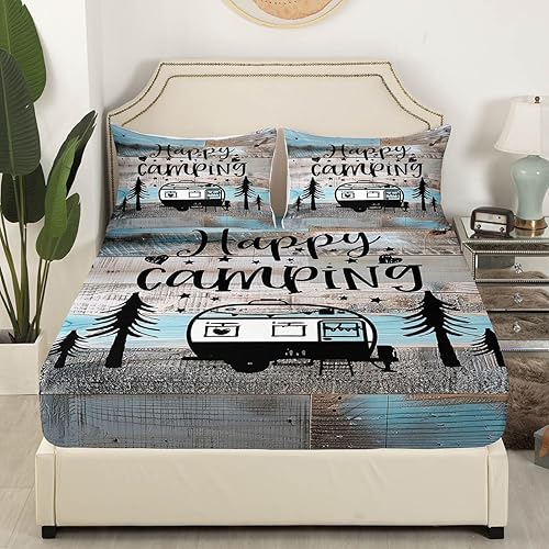 Vista 120 de Erosebridal Sábanas rústicas de granja, sábanas de camping feliz, juego de sábanas para decoración de cámper para niños, adolescentes, mujeres