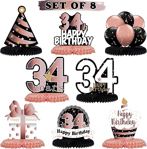 Miniatura 111 de LINGTEER Decoración feliz 50 cumpleaños negro y dorado de papel para mesa - Juego de centros de mesa con estrella de pastel y globo, 8 piezas