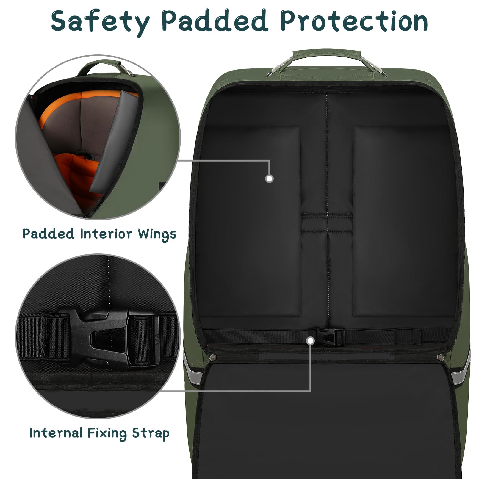 SINVICKO Sac de voyage rembourré pour siège de voiture - Grand sac de contrôle pour portail d'aéroport - Vert - 45,7 x 45,7 x 71,1 cm