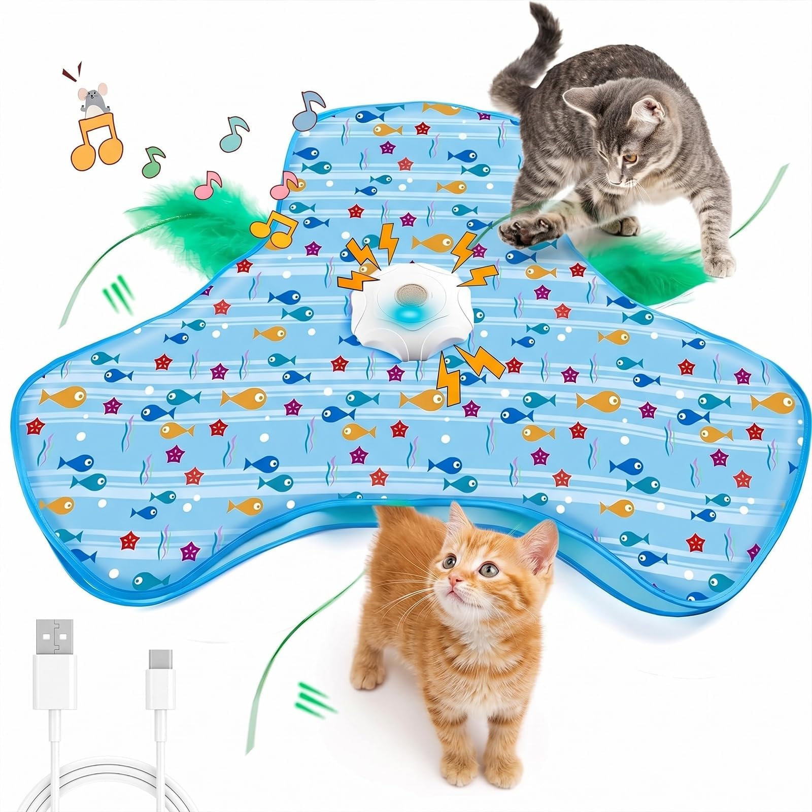 Juguete interactivo para gatos, ratón automático para esconderse y buscar con cola de pluma, sonidos chirriantes, activado por movimiento, recargable por USB para gatos de interior, alivio del