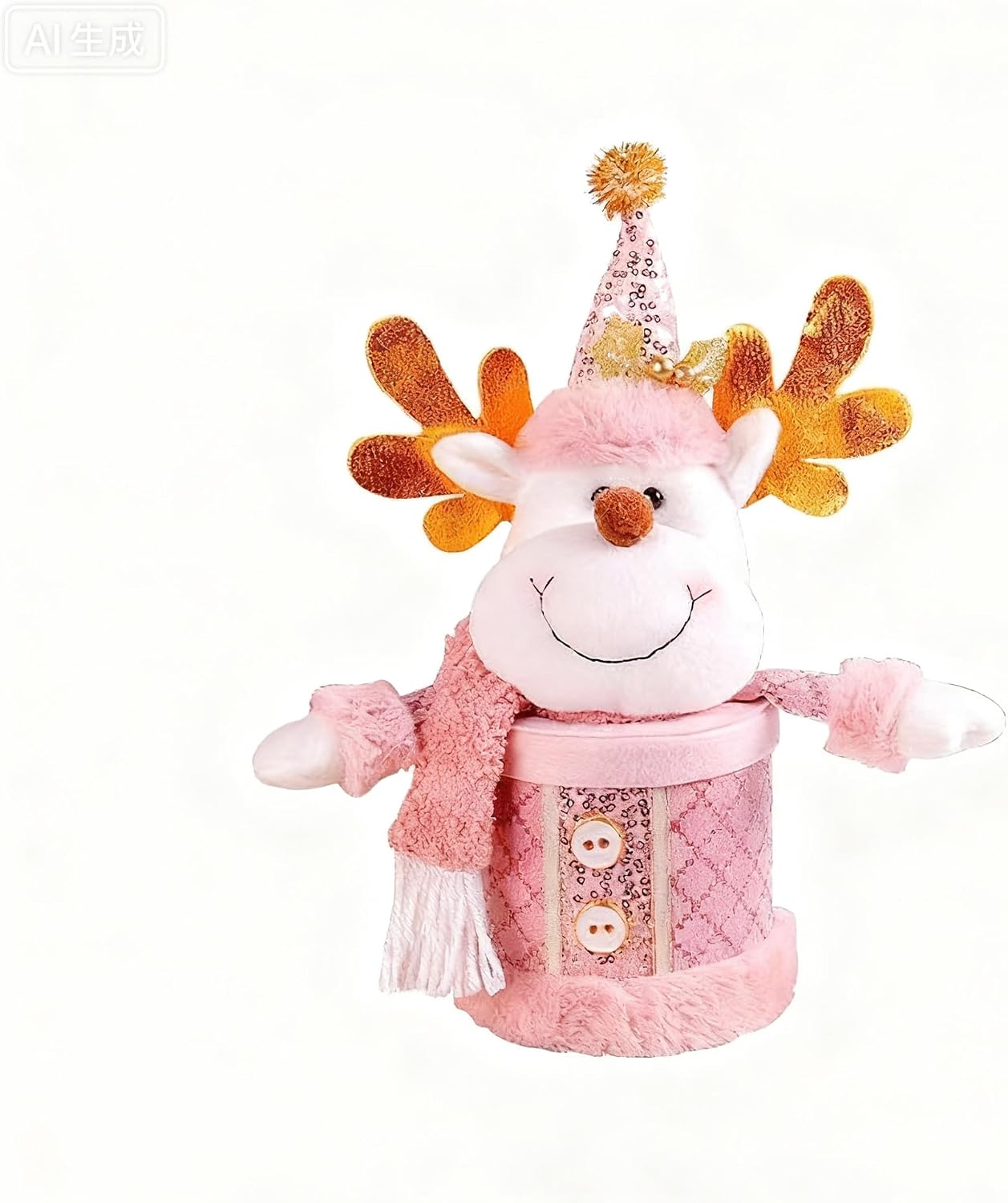Cute Pink Christmas Candy Jar Cookie Jar - Fabric deer Snowman Elk Gift Storage Box, Reusable Xmas Decor Food Container, Candies, Small Gifts, Festive Party Favors Packaging for Kids Friends