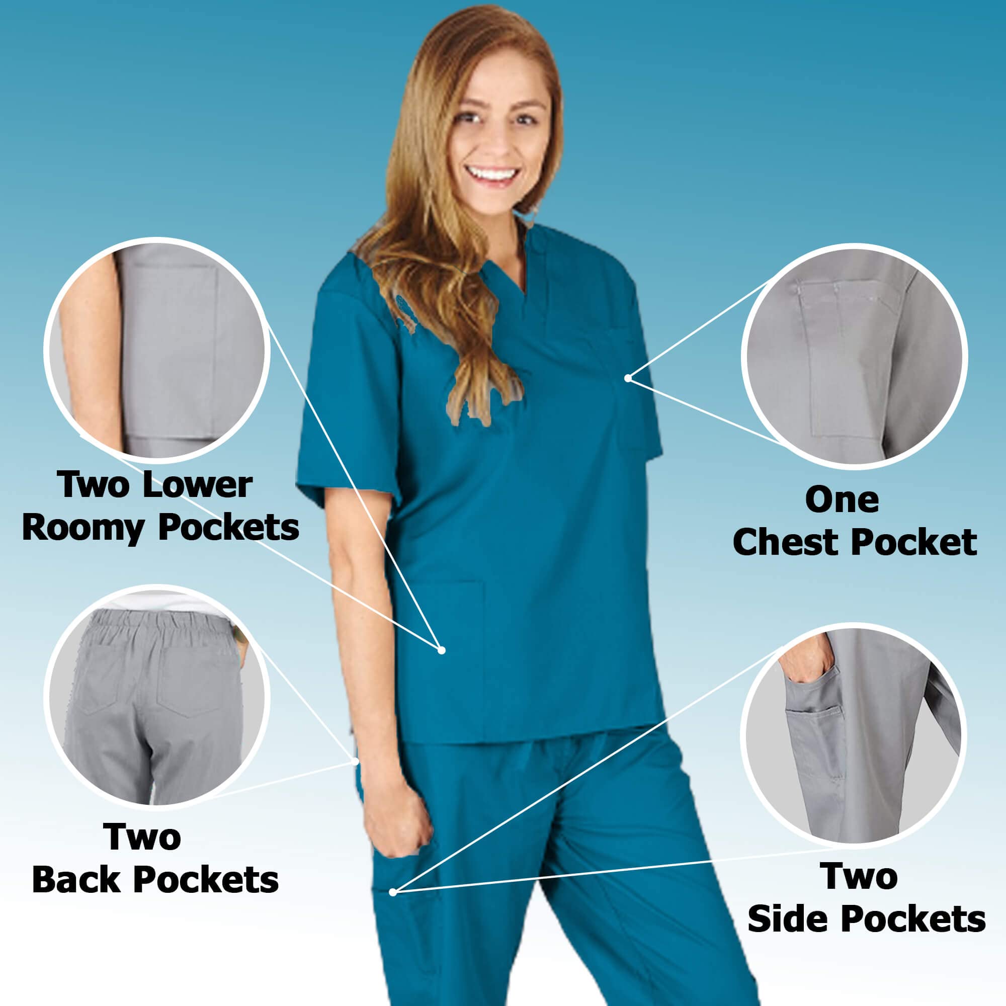 ACTIVE UNIFORMS Women's Scrub Sets, Scrub Top and Pants. Run Large (Teal, 3X-Large)
