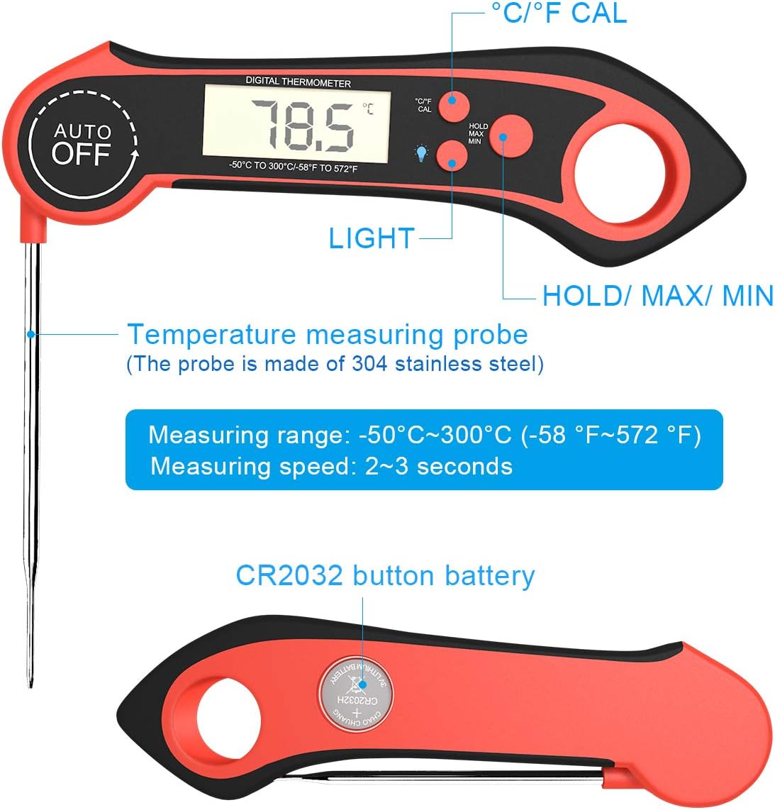 review Digital Meat Thermometer Waterproof, 3s Instant Read Digital Cooking Thermometer, Instant Read Meat Thermometer Kitchen Cooking Food Candy Thermometer with Backlight and Magnet for Oil Deep Fry BBQ