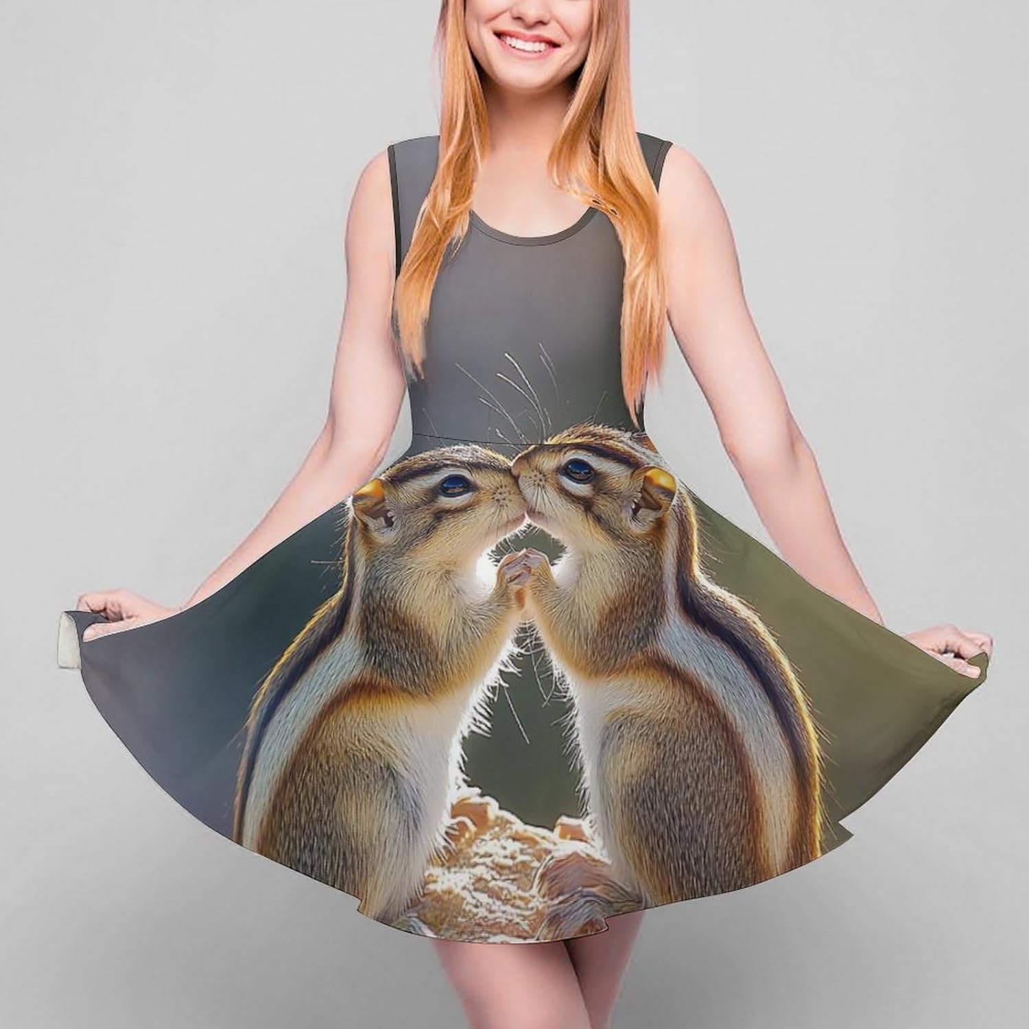 Chipmunks Kissing Women's Dresses Round Neck Dress Sleeveless Tank Dress Ruffle Hem Sundress