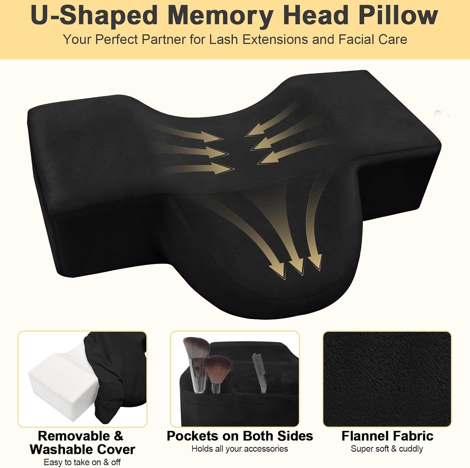 CGBE U-Shaped Lash Pillow for Eyelash Extensions, Memory Foam Neck Support