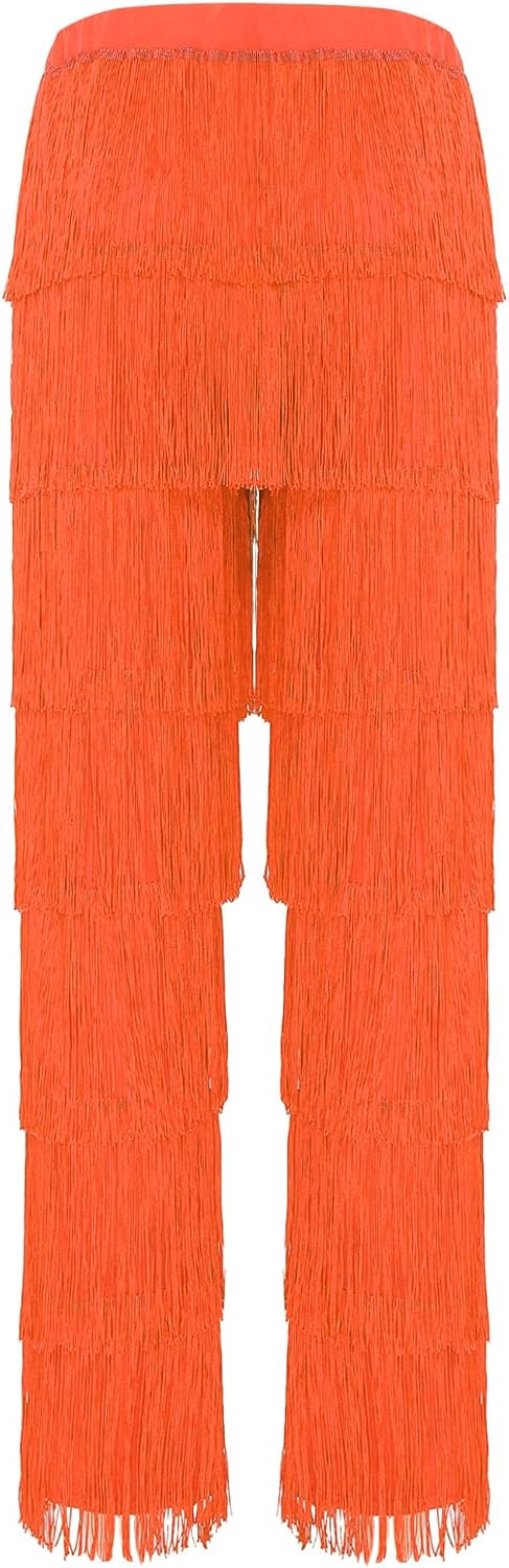 XUNZOO Fringe Pants for Women Tassel Latin Ballroom Dance Trousers for Rumba Tango Salsa