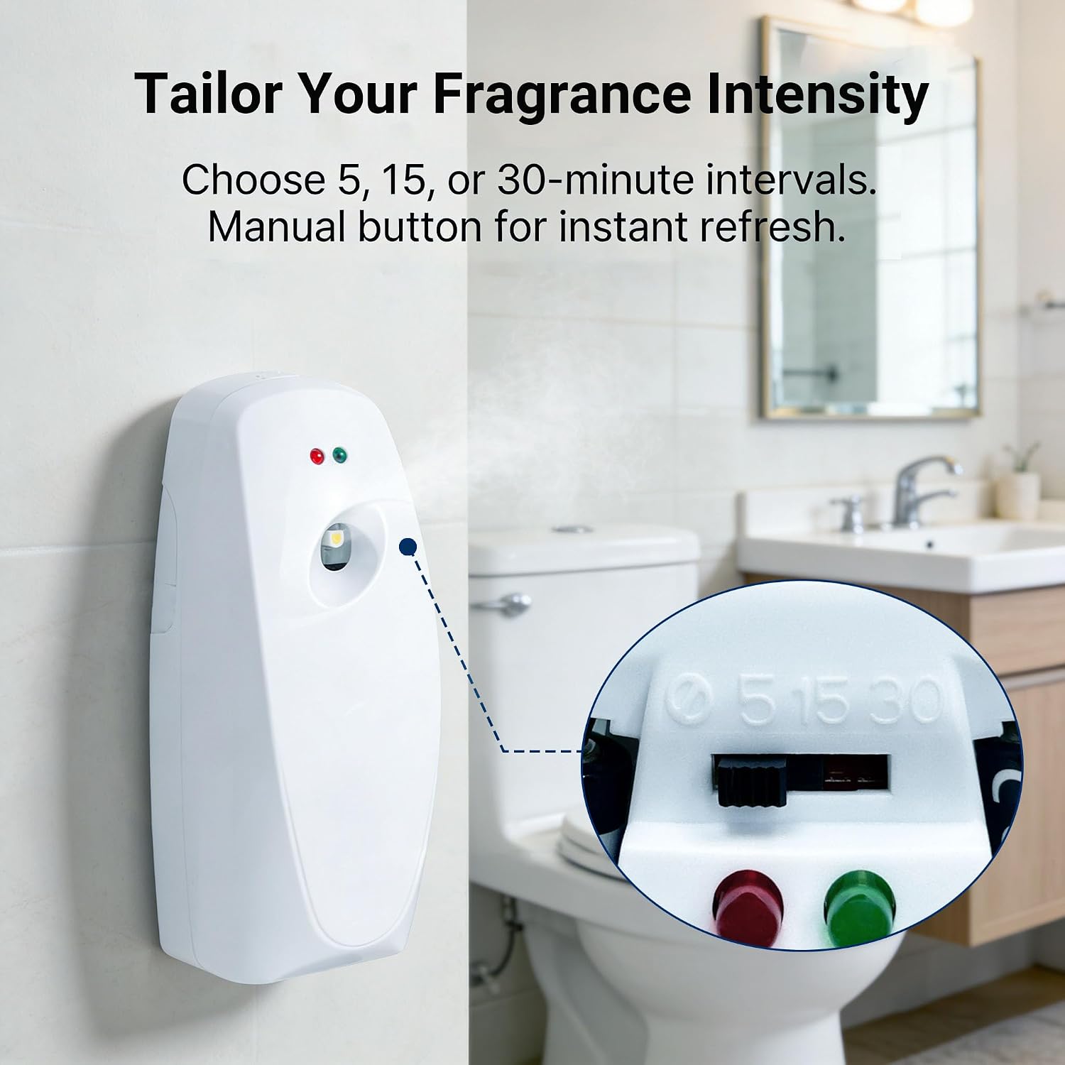 Automatic Air Freshener Dispensers, Timing Aromatherapy Diffuser for Bathroom, Office, Commercial & Home, 1 Pack Wall Mounted or Freestanding, White