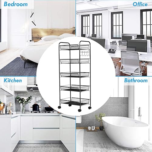 Miniatura 3 de Giantex Carrito de almacenamiento para el hogar, organizador de cocina con 5 ganchos (5 niveles, negro)