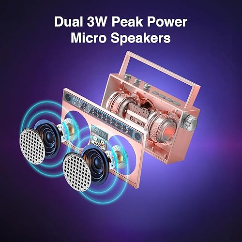 Miniatura 10 de 50 Aniversario del Hip Hop Altavoz Portátil Mini Bluetooth Inalámbrico Retro Boombox Usable, Collar de 27 Pulgadas, Radio FM, Botones a Bordo, oro