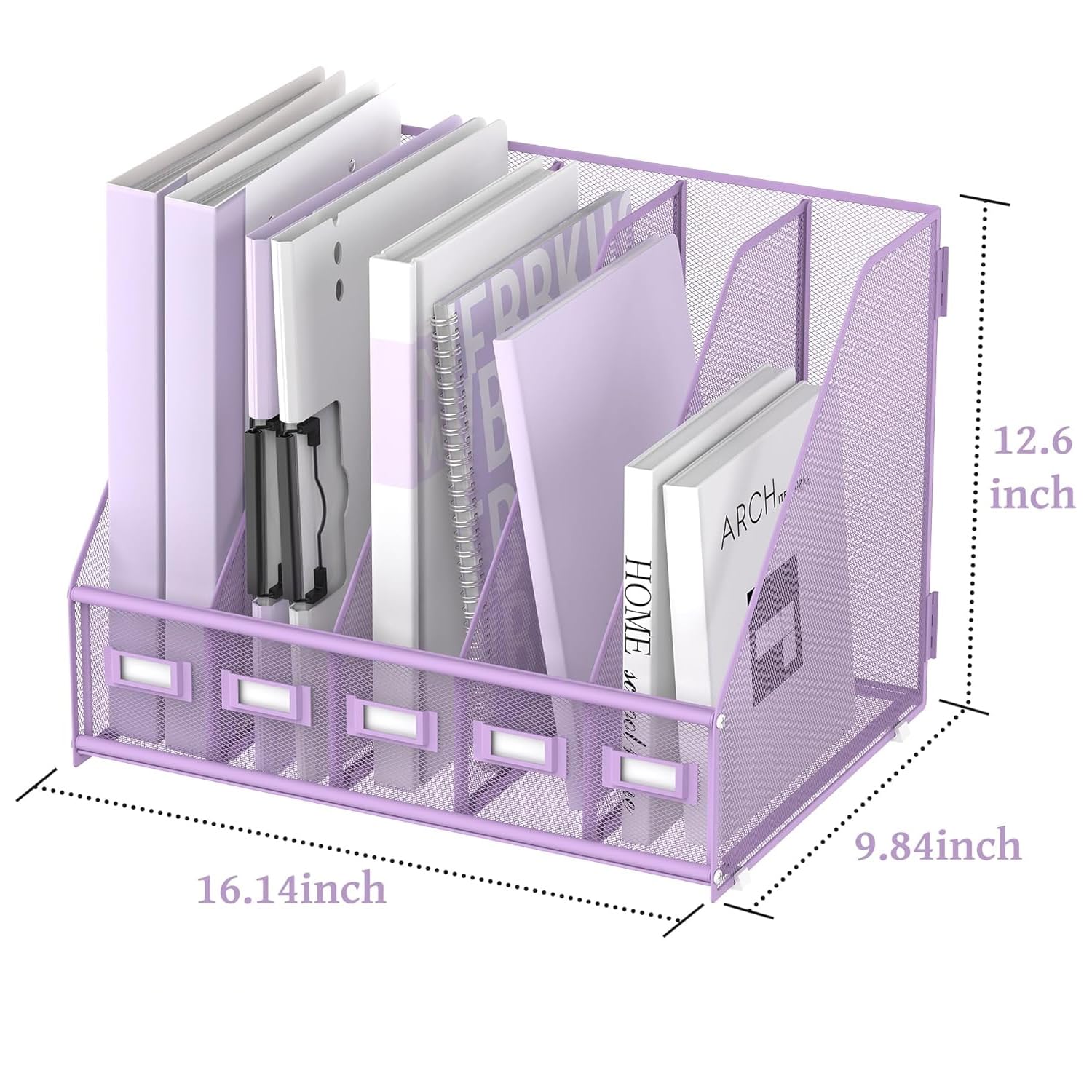 Organiseur de bureau en métal avec 5 compartiments verticaux pour bureau, violet