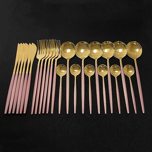 Miniatura 9 de Puzhler Juego de vajilla de 4 piezas de acero inoxidable 180, juego de cubiertos dorados para 1 persona, cubiertos de cocina antióxido, juego de