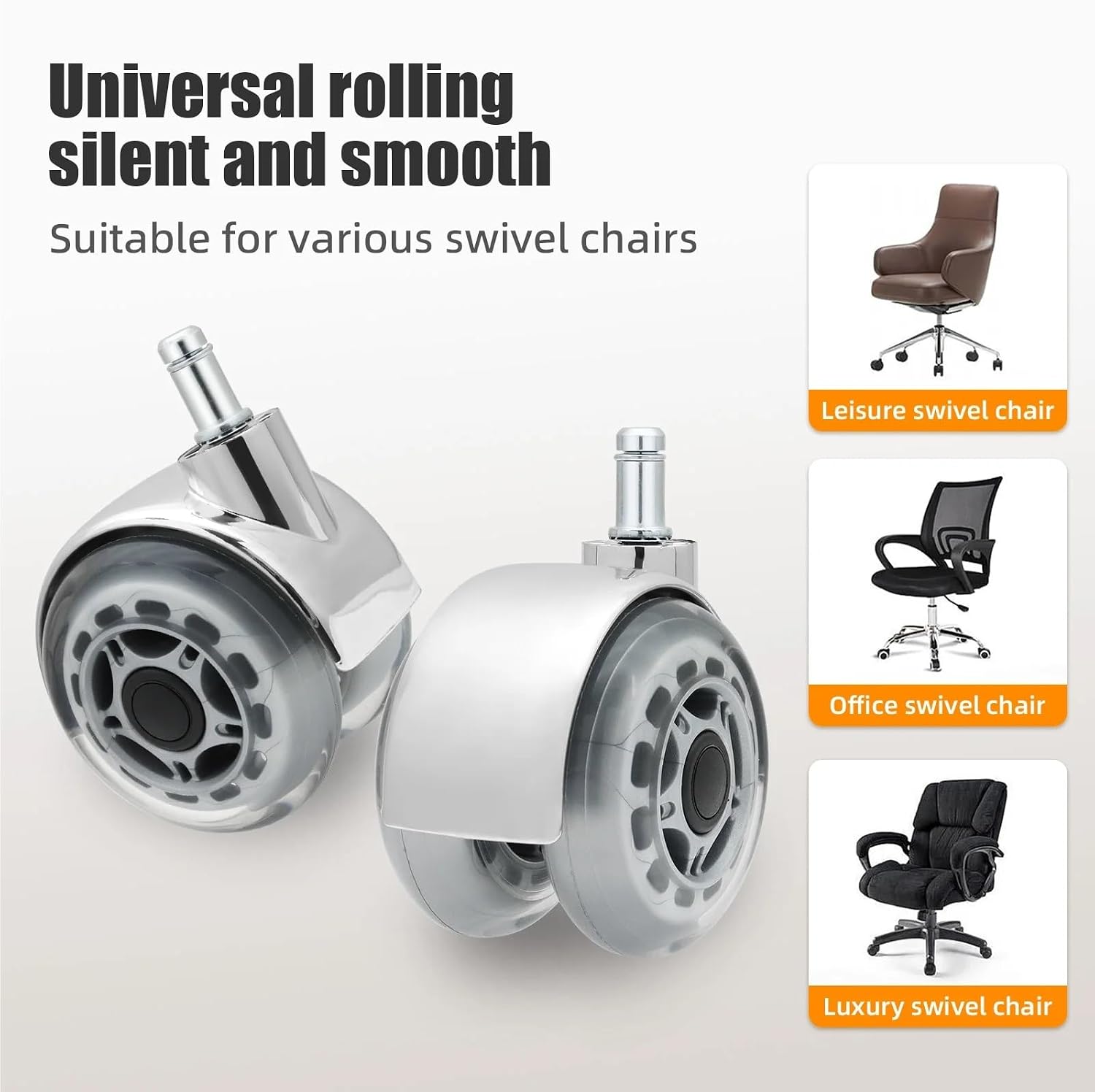 5pcs Office Chair Caster Wheels Plug in Swivel Rubber Caster Wheels Can Bearing 300lb Heavy Duty Rotatable Swivel Silent Casters