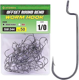 Offset-Worm-Hooks-for-Bass-Fishing-Round Bend Plastic Worms Texas Rig Hook Black Red 1/0 2/0 3/0 4/0