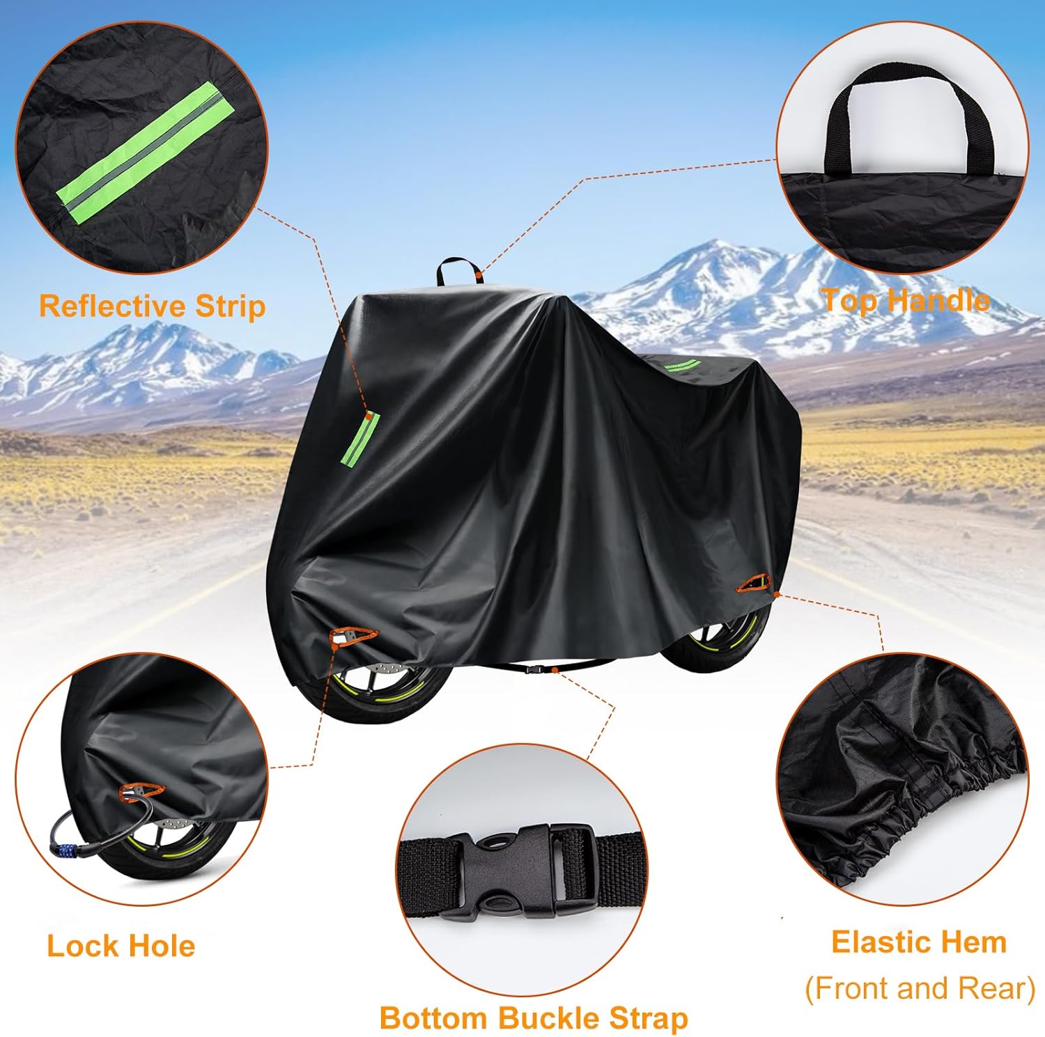 Motorcycle Cover 210D Waterproof Outdoor Protection Scooter Cover Fits Motorcycles Length up to 104" - Image 4