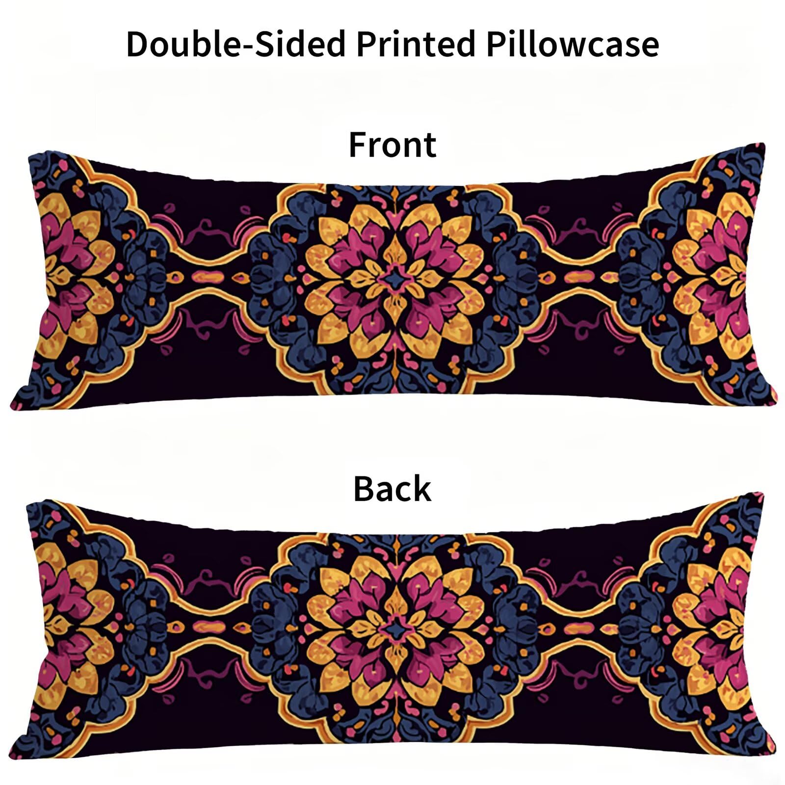Taie de Traversin 135 cm Rétro Housse Traversin 135x45 cm Mandala, Housse de Coussin de Corps Douce pour Dormeur Latéral, Taie Oreiller Velours avec Fermeture Éclair pour Chambre Lit Canapé E0-943