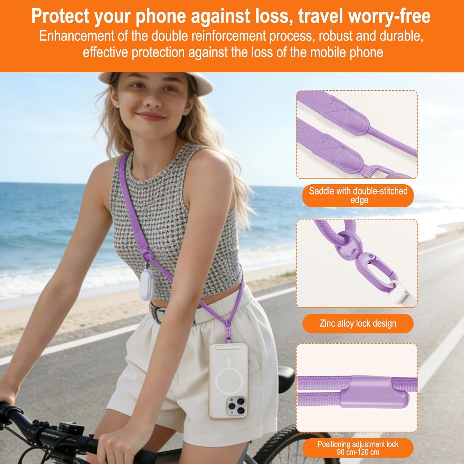 Phone Lanyard Strap,Crossbody & Neck, Adjustable Wide Strap with Anti-Loss Lock Compatible with Most Smartphones